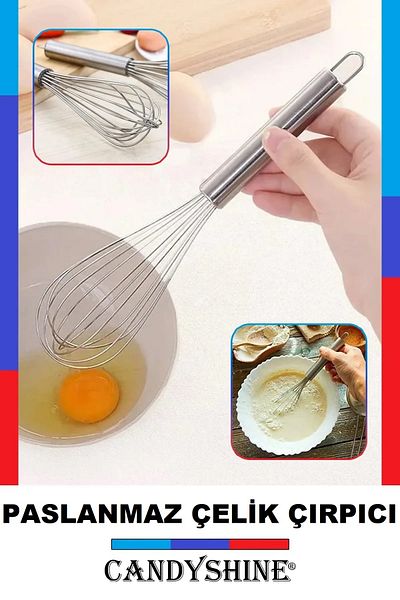CandyShine Stainless Steel Beater Chrome Metal Handle Luxury Beater Egg Milk Mixer Dough Beater