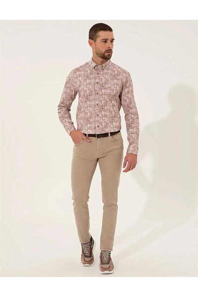 Pierre Cardin Μπεζ Slim Fit μακρυμάνικο πουκάμισο