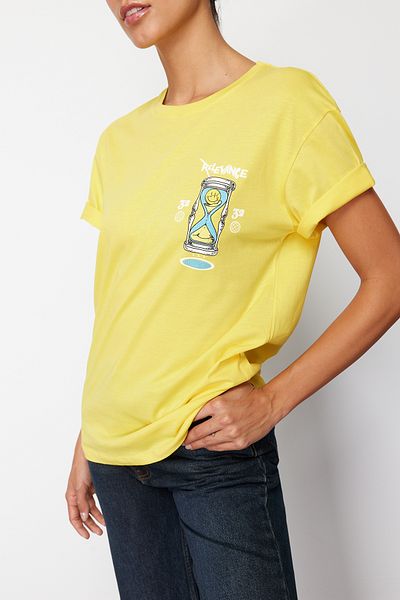 Edit by Trendyol Yellow Regular Knitted T-Shirt TEDSS24TS00024