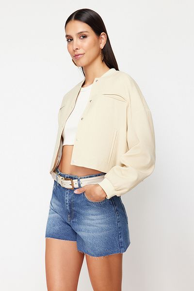 Trendyol Collection Sötétkék magas derekú farmer rövidnadrág TWOSS24SR00119