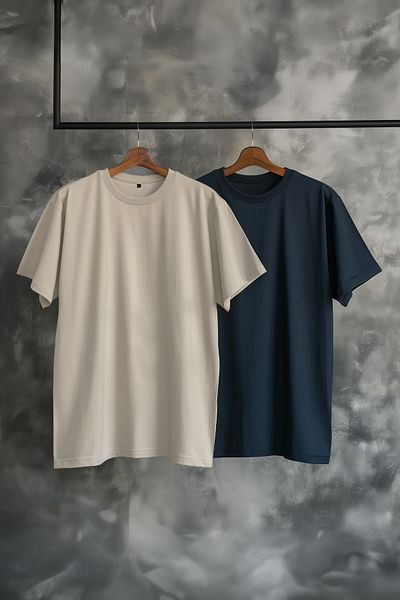 Trendyol Collection Plus Size 2 Pack - Stone and Navy Regular Fit T-Shirt TMNSS24BF00002