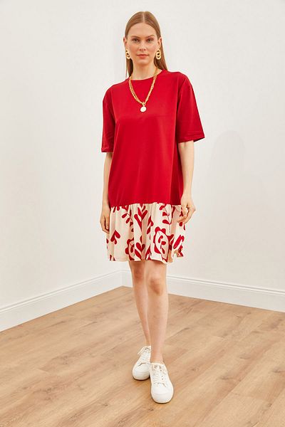 Olalook Rochie mini cu garnitură cu fustă burgundy ecru pentru femei ELB-19002157