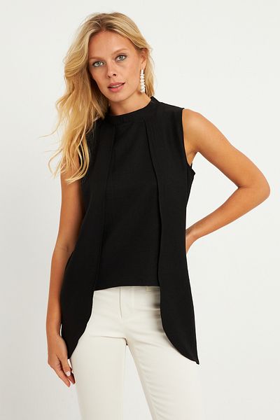 Cool & Sexy Schwarze gewebte Bluse für Damen ZER406