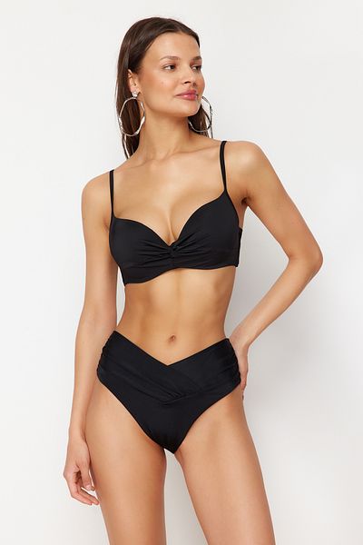Trendyol Collection Schwarzer V-Linien-Bikini mit hoher Taille und normaler Passform Six TBESS24BA00137