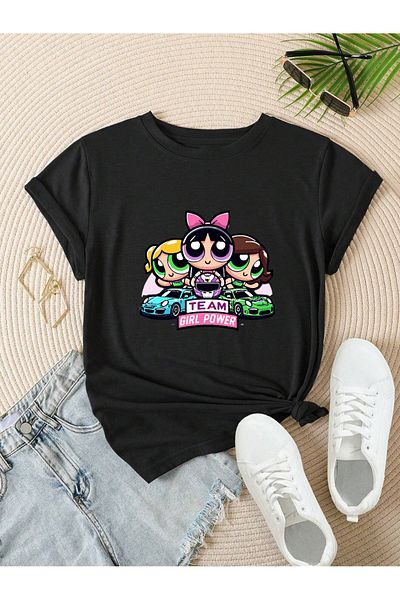 aynewmoda oversize team girl power - тениска с щампа за powerpuff girls