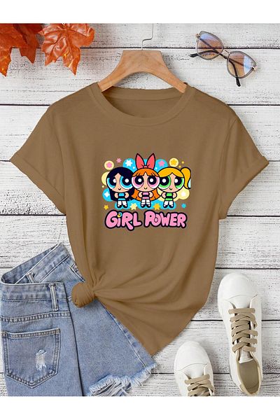 aynewmoda Powerpuff Girls Printed Oversize T-shirt - Team Girl Power
