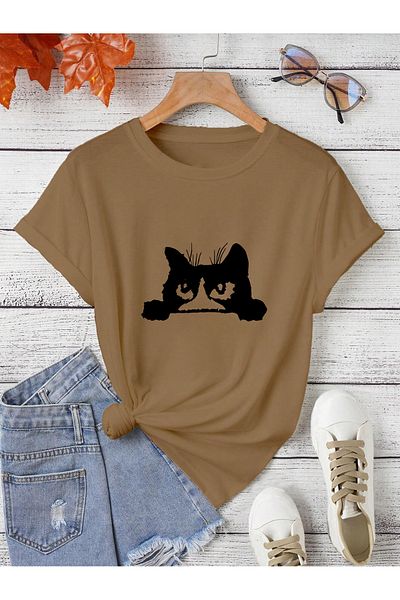 aynewmoda oversize scary cat printed T-shirt