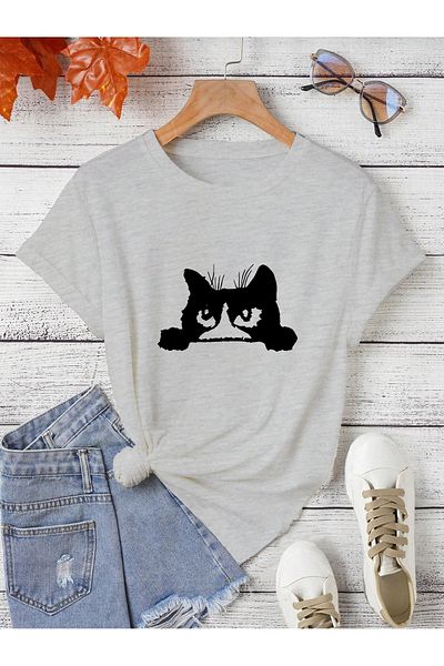 aynewmoda oversize scary cat printed T-shirt
