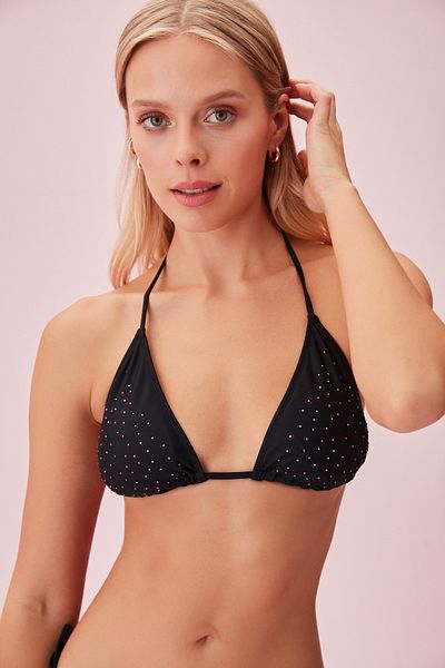 SUWEN Triangel-Bikinioberteil mit Schmucksteindetail