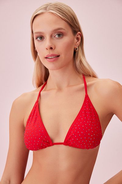 SUWEN Triangel-Bikinioberteil mit Schmucksteindetail