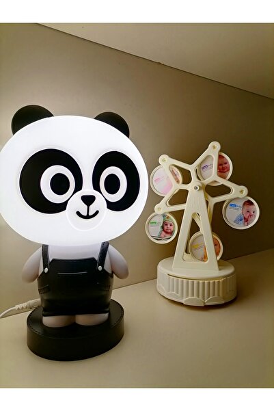 Işık kasabası Led Panda Ve Kurmalı Müzikli Resimli Dönme Dolap Gec Lambası