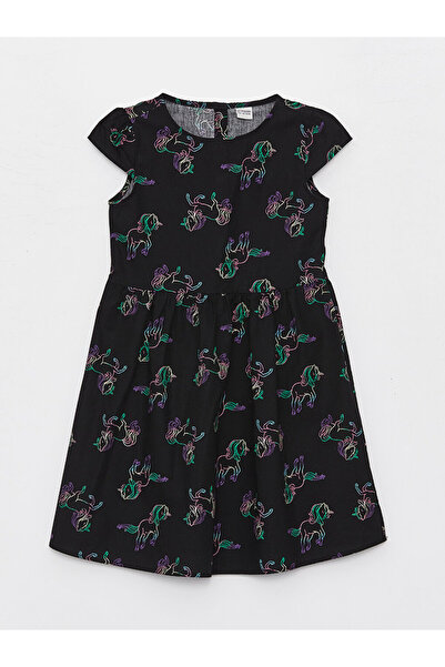 LC Waikiki Φόρεμα για κορίτσια με κοντό μανίκι με σχέδιο με λαιμόκοψη