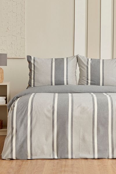 Sarah Anderson Fennel Double Thread Painted Duvet Set Anthracite