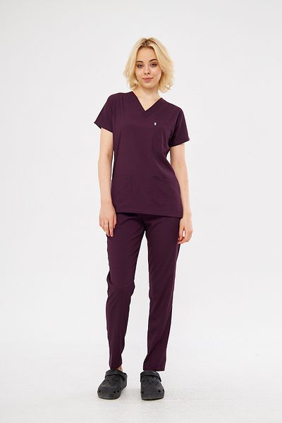Class Üniforma Costum chirurgical cu mâneci liliac din lycra din bumbac înalt de prune întunecat