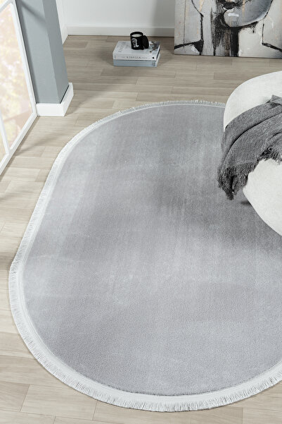 Classy Home Living Açık Gri Saçaklı Peluş Halı Yumuşacık Yıkanabilir Kaymaz T...