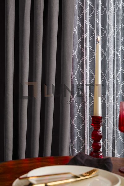 LUNETT HOME Ready to Use Dark Gray Close Pleated 1x3 Background Curtain Single Wing 9247