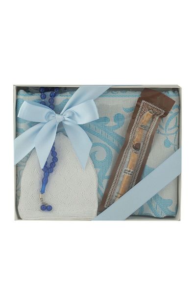 ENSARHAC-UMRE MALZEMELERİ Gift Prayer Rug Prayer Beads Skullcap Misclave Set