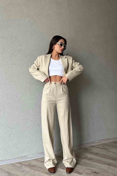 Seda Yalçın Atelier Natural Linen Blazer and Trousers Set