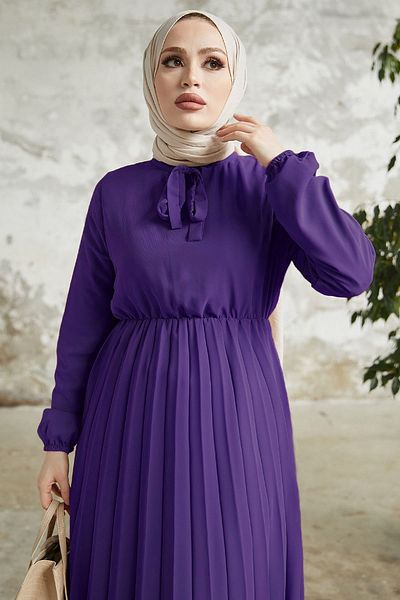 InStyle Πλισέ φόρεμα Limelda ανοιχτό μωβ σιφόν