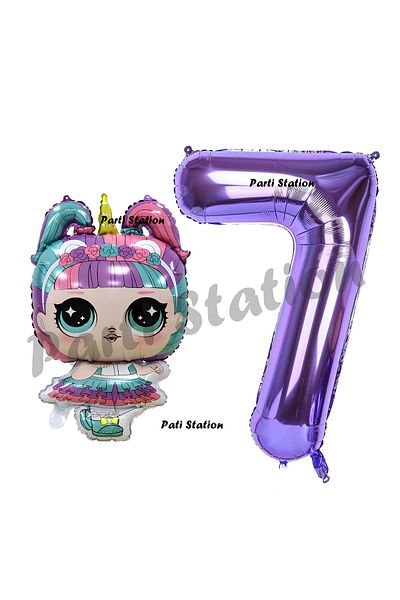 Parti Station 7 Year Old Unicorn LOL Baby Balloon and Purple Number Birthday Party Set