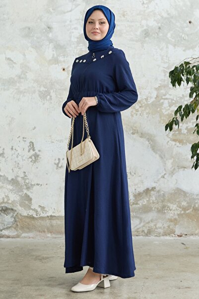 InStyle Navy Blue Ferace with Flower Pearl Robe and Elastic
