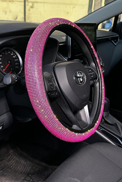 TASARIM ARABAM ATİKE ELİF AKIN 36 Cm Pembe Full Pırlanta Direksiyon Kılıfı-ta...