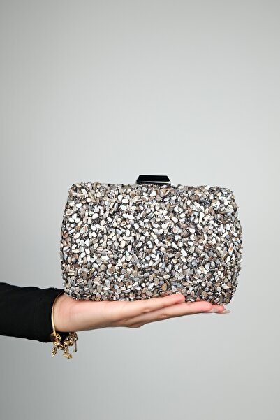 LuviShoes Geantă de damă SEUL Platinum Pebble Stone pentru rochie de seara