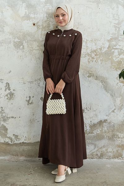 InStyle Ελαστική Πικρή Καφέ Φερατίνα με Λουλούδι Μαργαριτάρι Ρόμπα