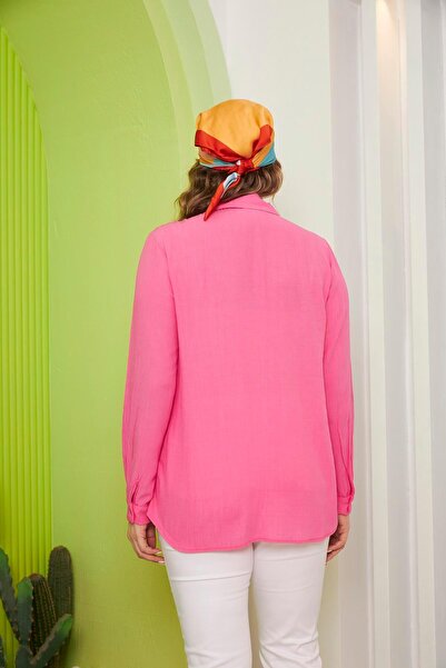 RMG Φούξια πουκάμισο - Plus Size, Μακρυμάνικο, Κέντημα στους ώμους