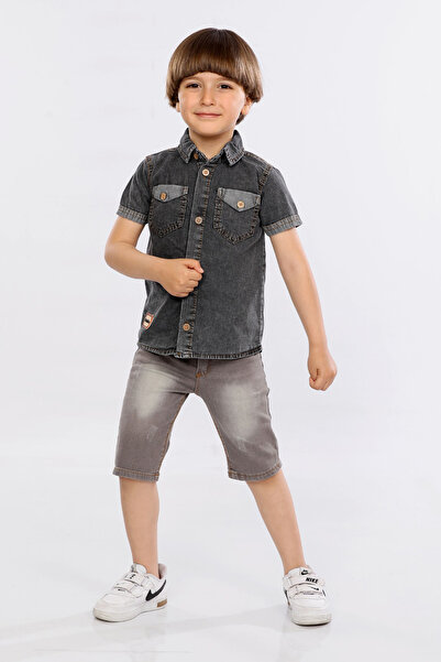 Hola Kids Double Set Soft Denim Shirt And Jeans Capri Boy Hlk5060164