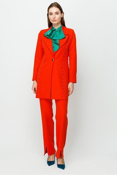 Esswaap Stone Embroidery Detailed Trousers Jacket Set Orange