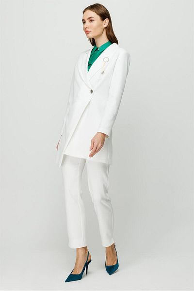 Esswaap Double Breasted Single Button Trousers Jacket Set Ecru