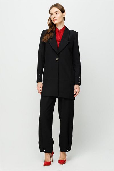 Esswaap Snap Detailed Oversize Jacket Trousers Set Black