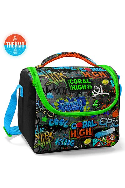Coral High Kids Black Blue Graffiti Patterned Thermo Lunchbox 11828