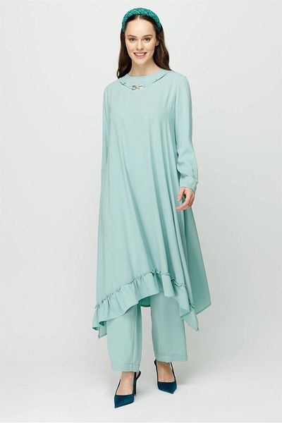 Esswaap Skirt Gather Detailed Tunic Trousers Set Mint