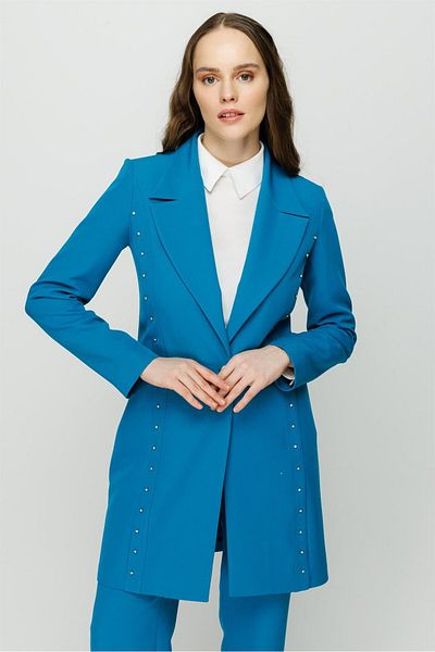Esswaap Stone Embroidery Detailed Trousers Jacket Set Turquoise