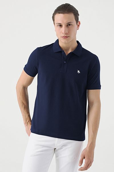 D'S Damat Μπλουζάκι Regular Fit Navy Blue Pique με υφή 100% βαμβάκι