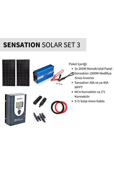 sensatıon Solar Set Paket 3 (KARAVAN,BAĞ EVİ) Monokristal Güneş Paneli-mppt-i...
