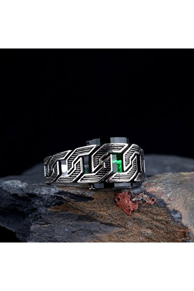 Tesbihsepetim YEŞİL ZİRKON TAŞLI ÖRGÜ MODEL ERKEK YÜZÜK