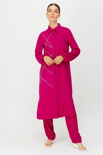 Esswaap Stone Gluing Detailed Tunic Trousers Set Fuchsia