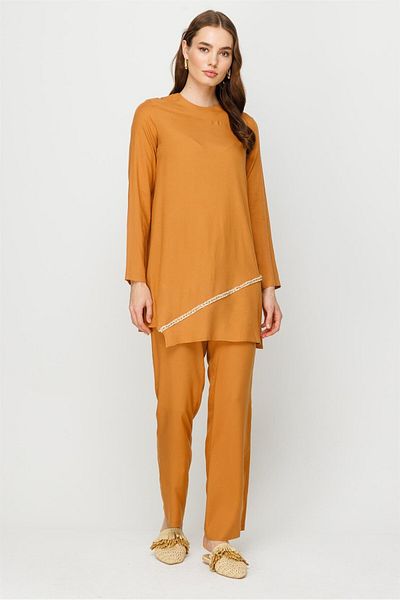 Esswaap Front Stripe Accessory Detailed Trousers Tunic Set Cinnamon