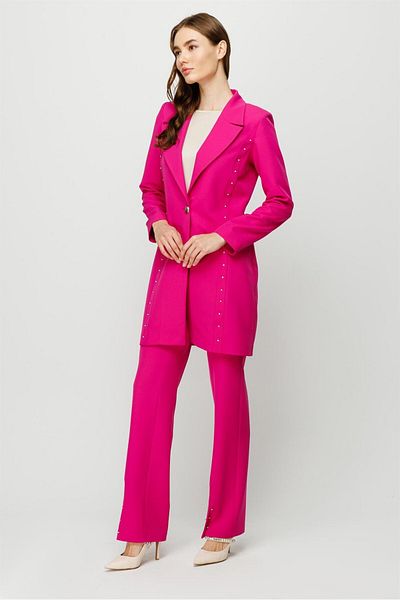 Esswaap Stone Embroidery Detailed Trousers Jacket Set Fuchsia