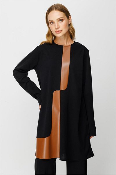 Esswaap Leather Detailed Trousers Tunic Set Black
