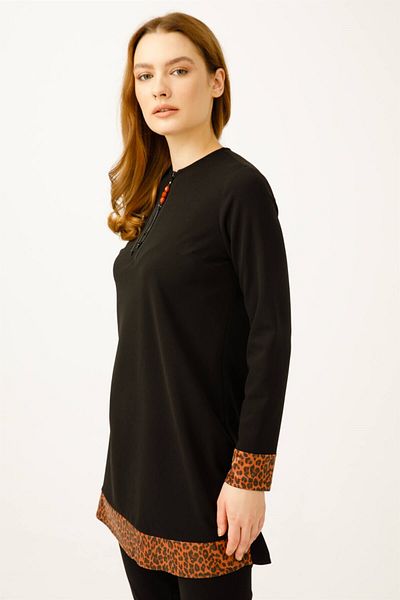 Esswaap Leopard Garnished Trousers Set Black