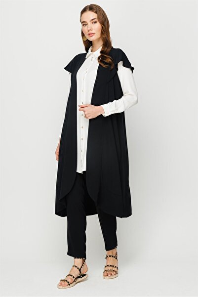 Esswaap Tırnak Kol Yelekli Tunik Pantolon Yelek Takım Siyah