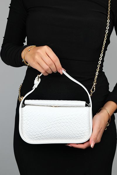 LuviShoes CEREMANY – Weiße, gemusterte Handtasche mit Kette