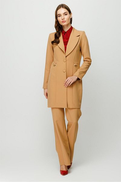 Esswaap Pearl Accessory Detailed Trousers Jacket Set Camel