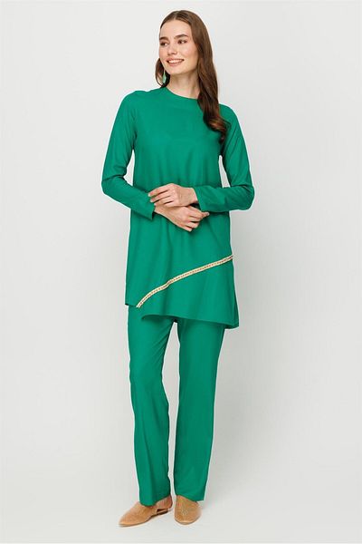 Esswaap Front Stripe Accessory Detailed Trousers Tunic Set Green