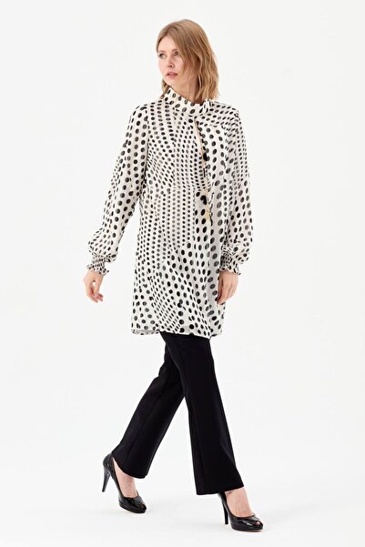 Esswaap Emprime Puan Desenli Tunik Pantolon Takım Siyah