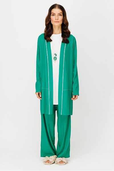 Esswaap Comfortable Fabric Jacket Trousers Tunic Necklace Suit Green